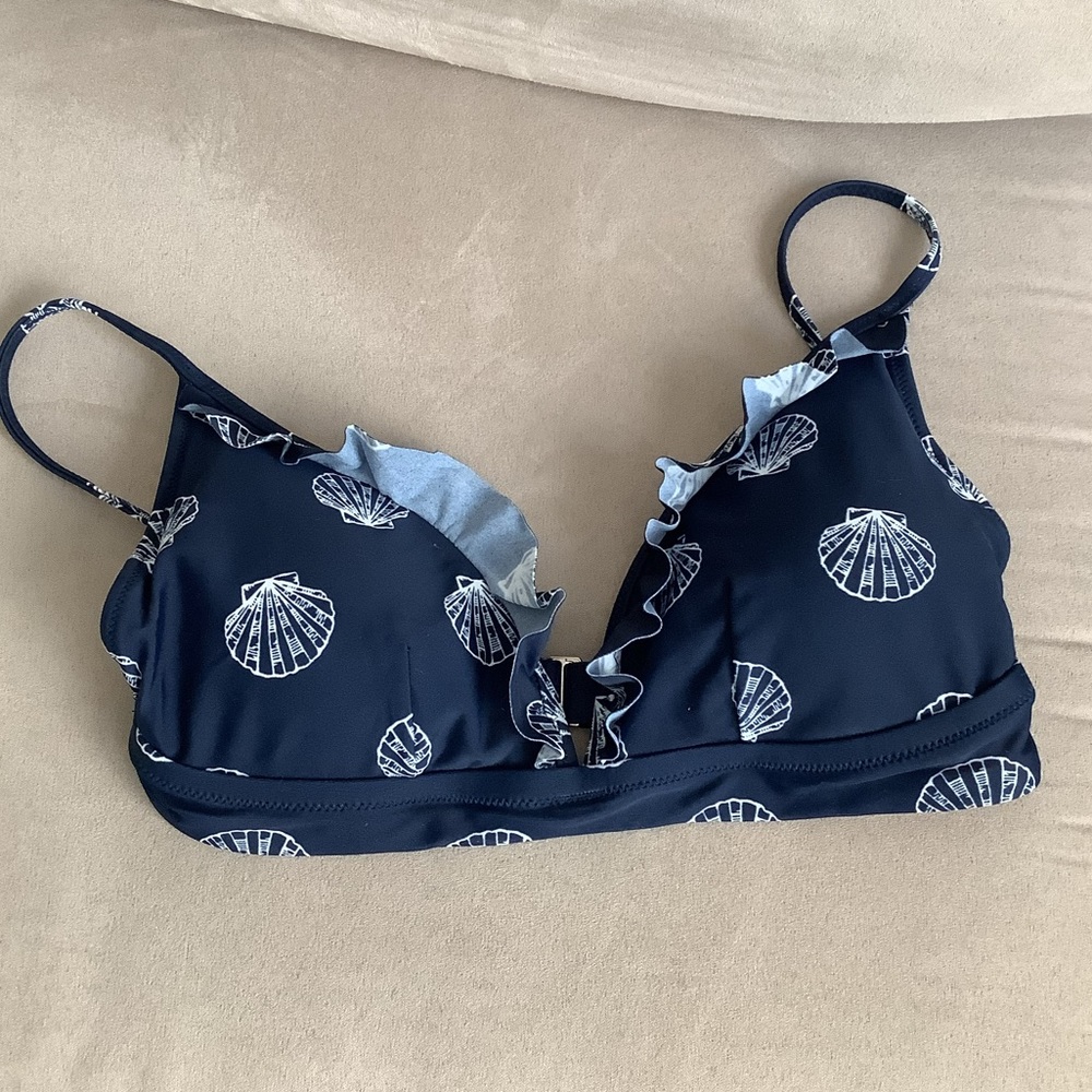J. Crew swim bikini top navy white shell seashell s small new